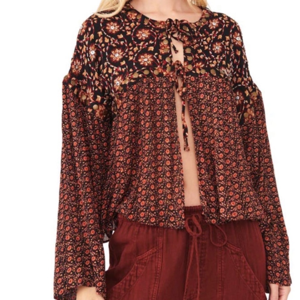 Free People Malia Babydoll Jacket Top Long Sleeve